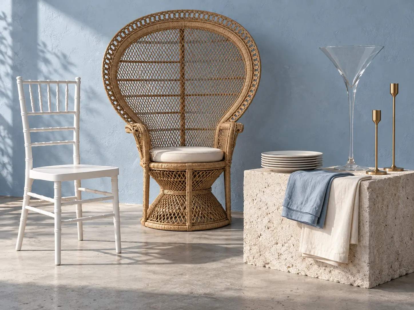 Sélection brute de mobilier et décoration Heaven Location en studio
