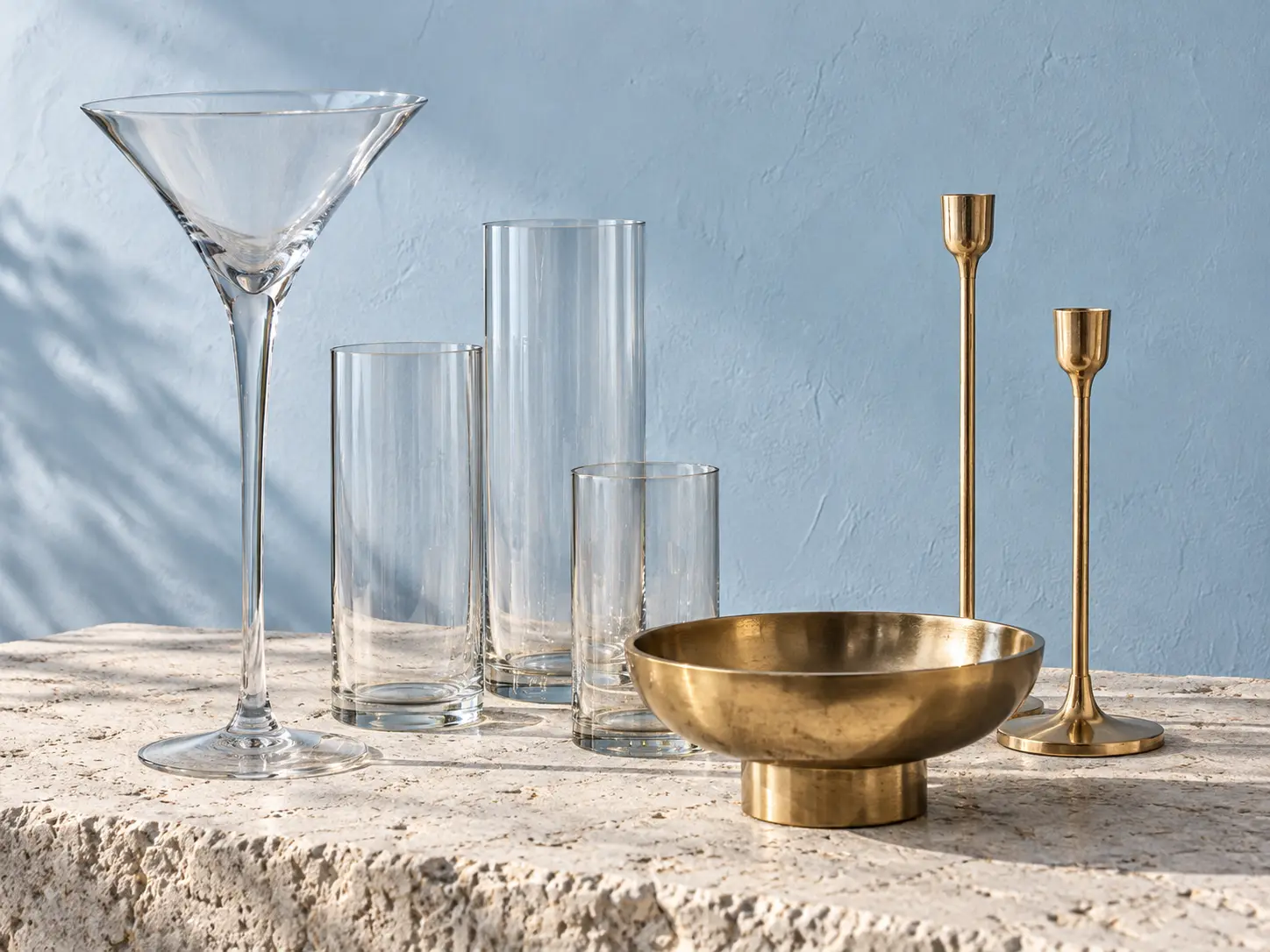 Vases Martini, cylindres et chandeliers